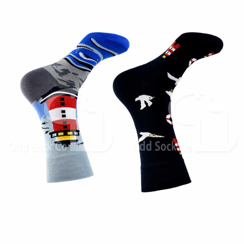 Lighthouse Themed Socks Right View Odd Sock Co