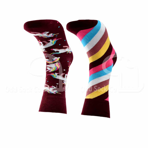 Unicorns And Rainbows Themed Socks Front View Odd Sock Co
